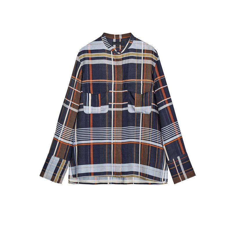 

Прямой низ Воротник-стойка Длинный рукав Клетчатые рубашки с карманами 8380033 Средняя посадка Прямые клетчатые брюки 8370033 Multicolor Tops XS