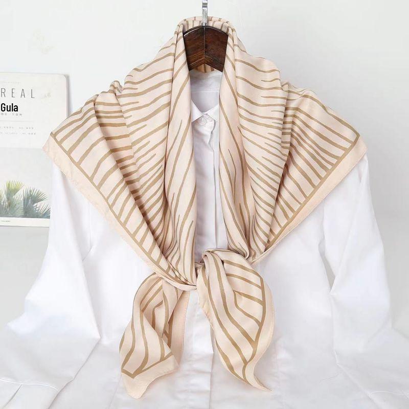 Black and White Animal Print Faux Silk Twill Scarf - 90x90CM Autumn/Winter Shawl for Women