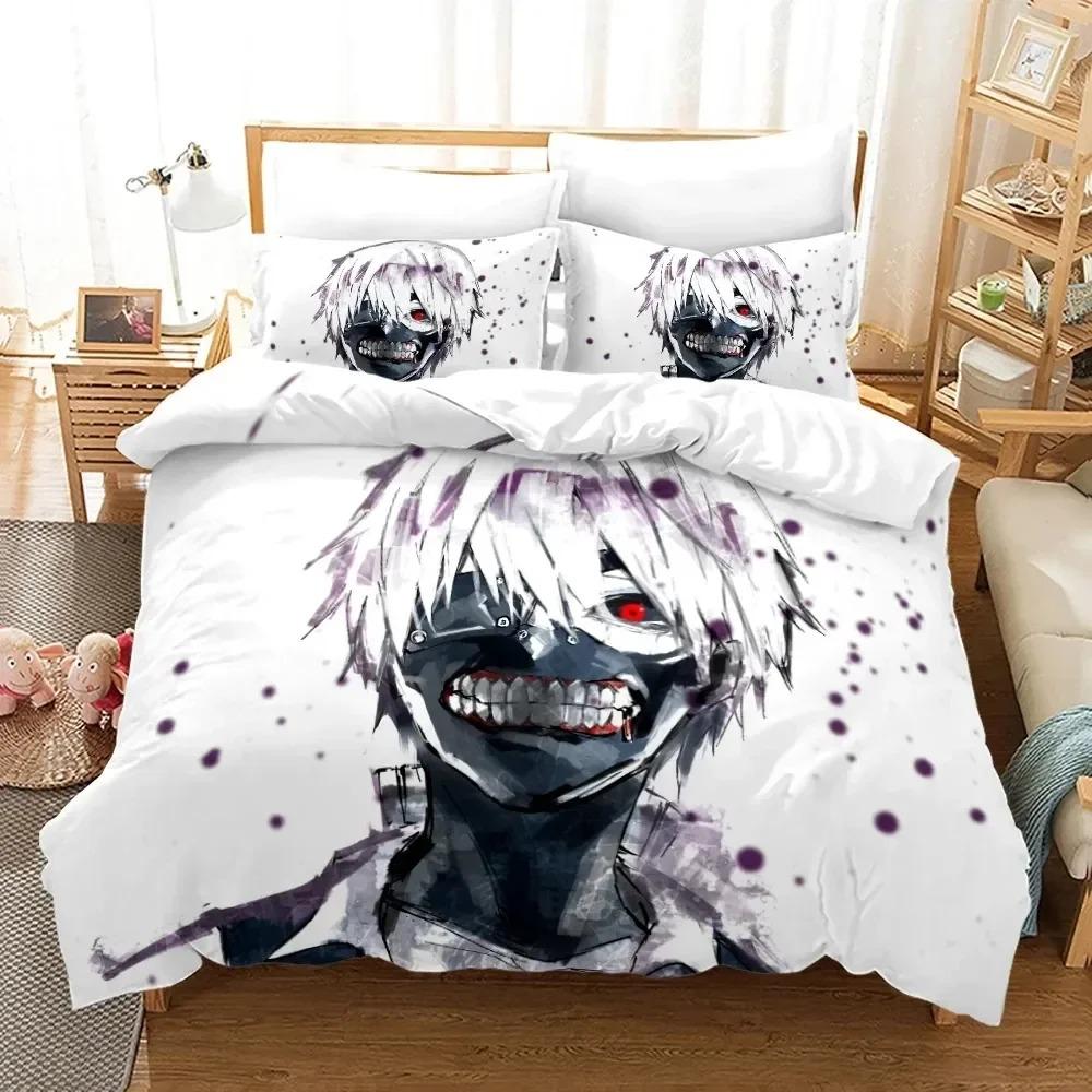 3D Pattern Printed Design Anime Tokyo Ghoul Bed Ensemble Comforter Cover Bed Kit Quilt Cover Pillowcase Comforter King Queen Dimension Size Boys Adult