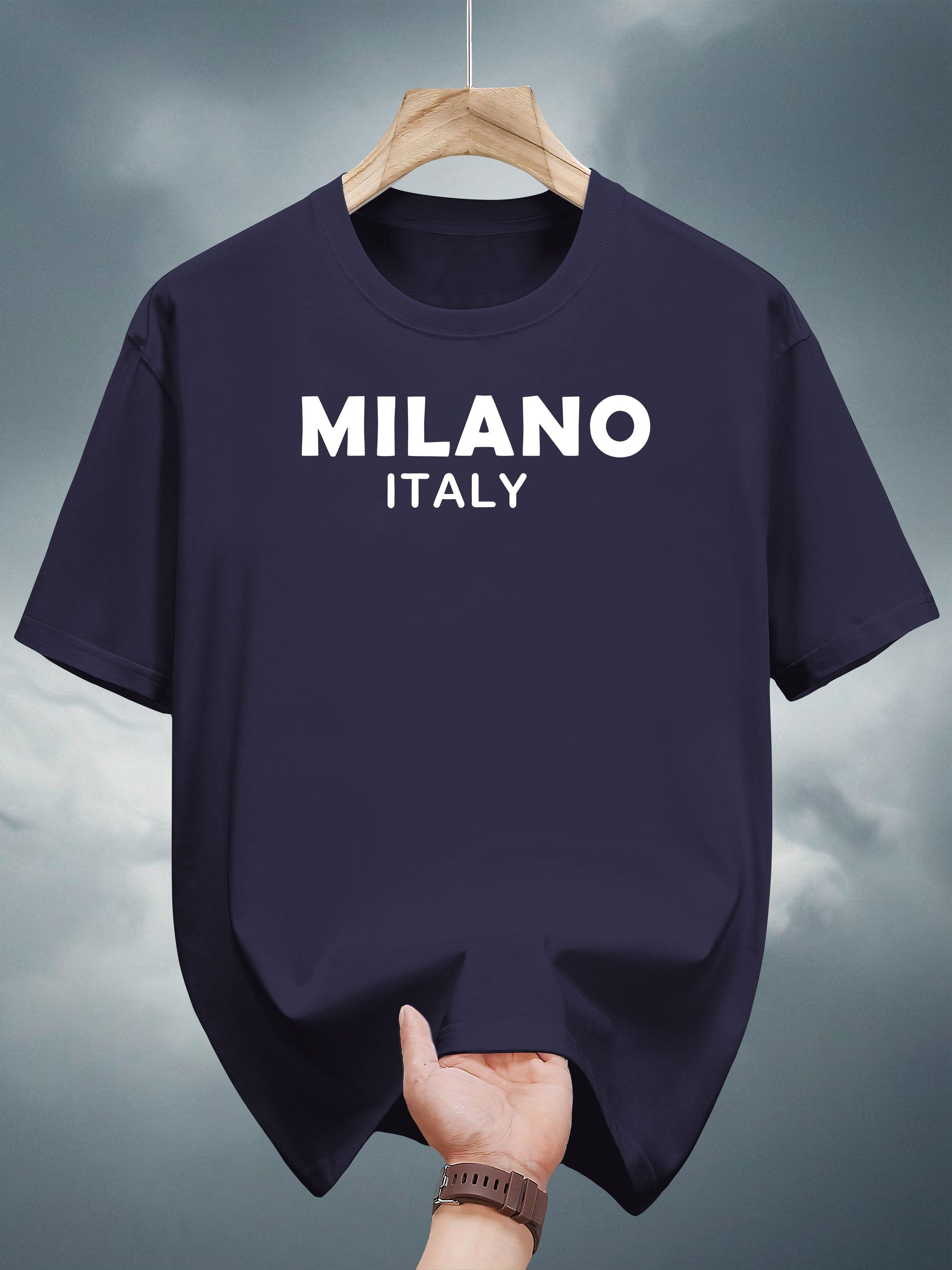[Everyday Comfort]Pure Cotton Milano Italy Print Short Sleeve T-shirt - Casual Crew Neck XXXXL