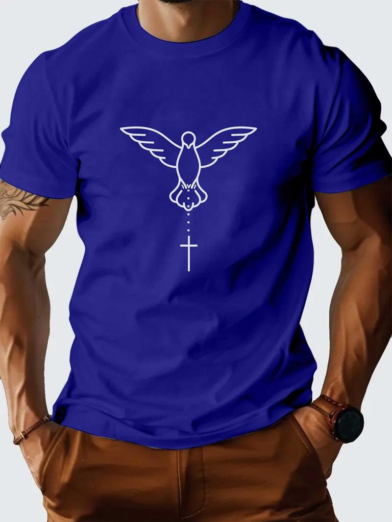 Holy Spirit Dove Cross Graphic Tee Mens Casual Cotton Breathable Short Sleeve TShirt