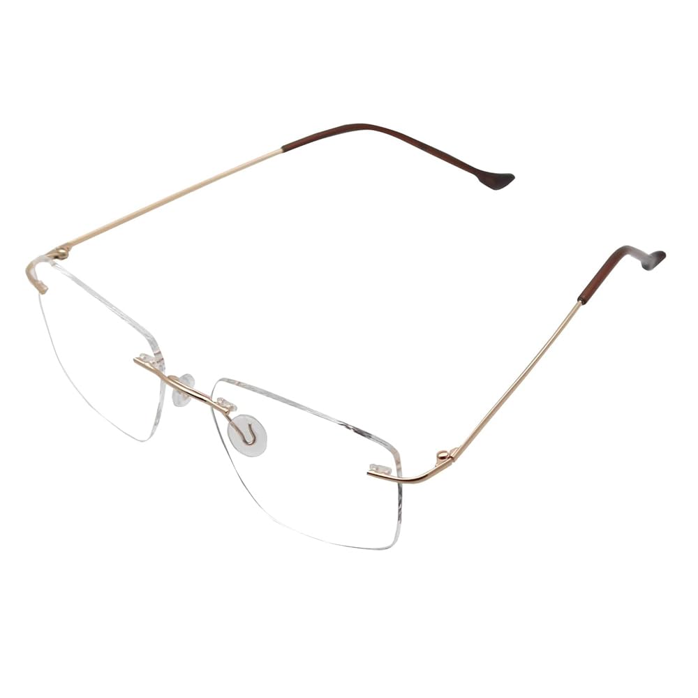 RSINC Rimless Light Weight Flexible Frame Eyeglass Spectacle for Men and Women  Ladies Sports Square Golden - Brown GSJ078 54-18-140 Golden OD