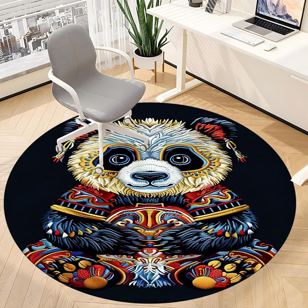 1pc Panda Embroidery Office Round Area Rug, Under Office Chairs Bedroom Living Room Home Decor, Room Deco