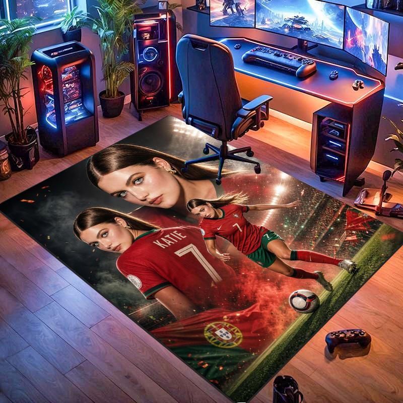 Portugal Women Football Player Portrait Print Area Rug Soccer Sports Non‑Slip Rectangular Floor Mat Living Bedroom Home Decor Fan Carpet