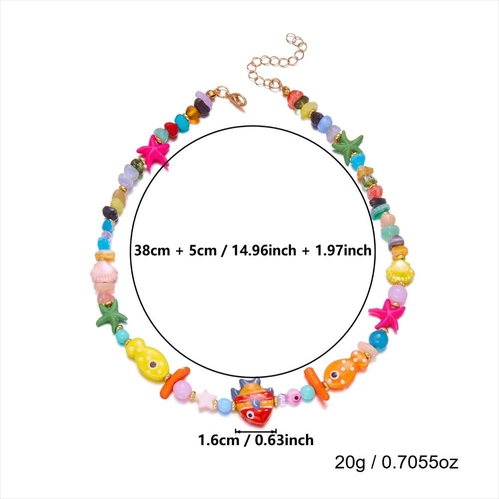 Resin Fish Charms Pendant Scallops Beaded Necklace Jewelry Colorful Fish Necklace Women