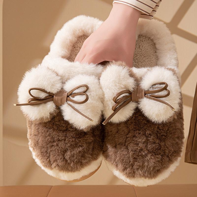 Cotton slippers home autumn and winter wool slippers warm velvet cotton shoes soft platform shoes couple cotton mop