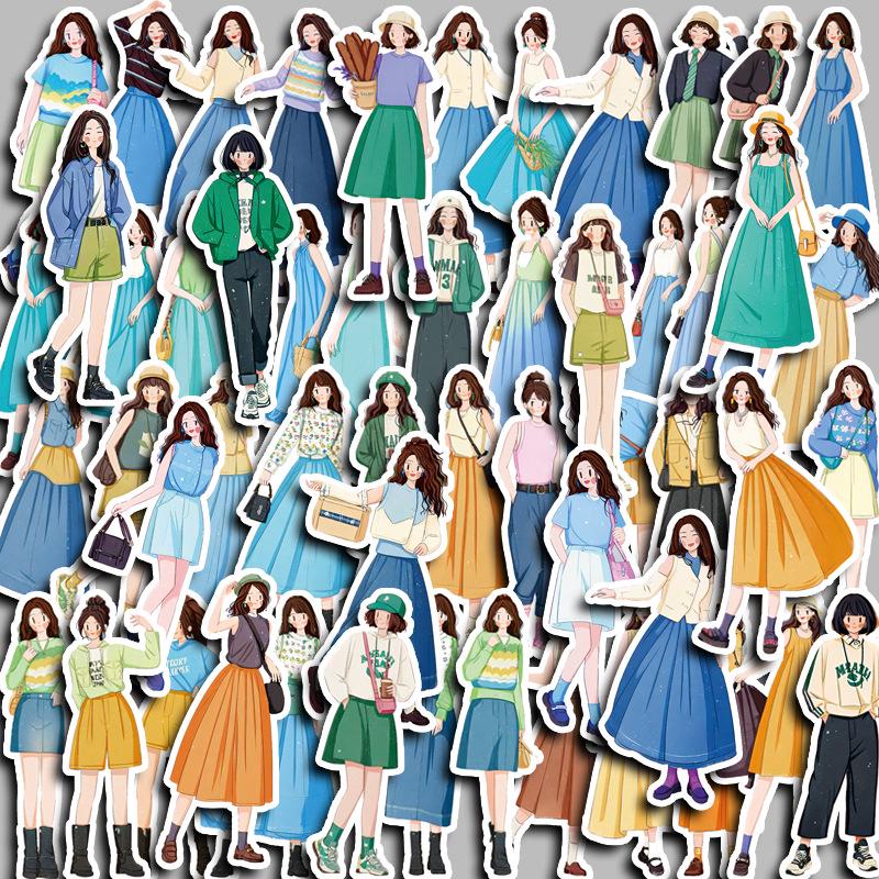 

Summer Girls Waterproof Stickers - 50-Pack for Journals, Suitcases, Phones, Tablets