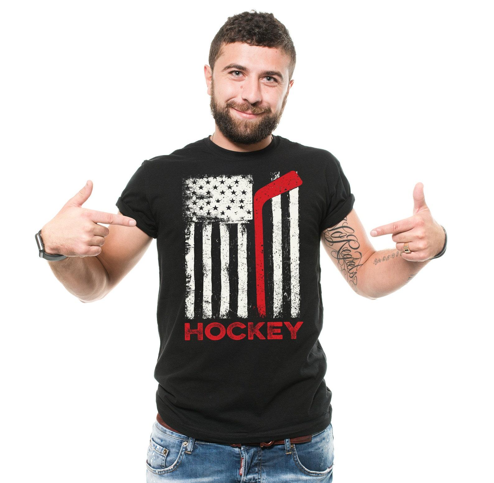 USA Flag Hockey T-Shirt: American Hockey Fan Gift S