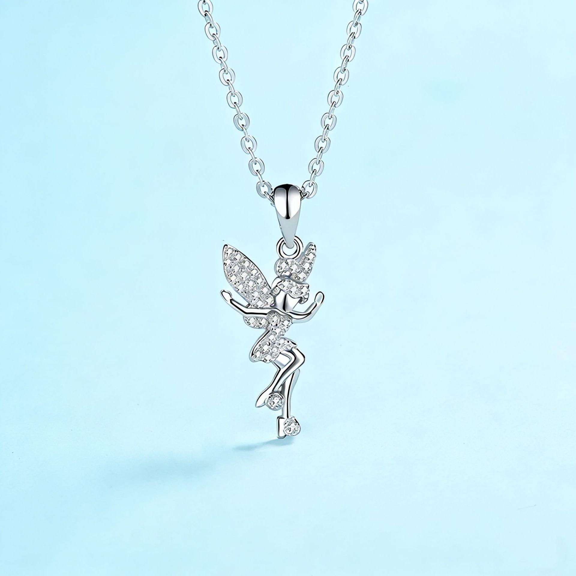 S925 Sterling Silver Angel Pendant Necklace for Women - Light Luxury Clavicle Chain with Versatile Elf Design Pendant Only