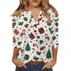 Women's T Shirt Print Button 3/4 Sleeve Daily Weekend Fashion Basic V- Neck Regular Top