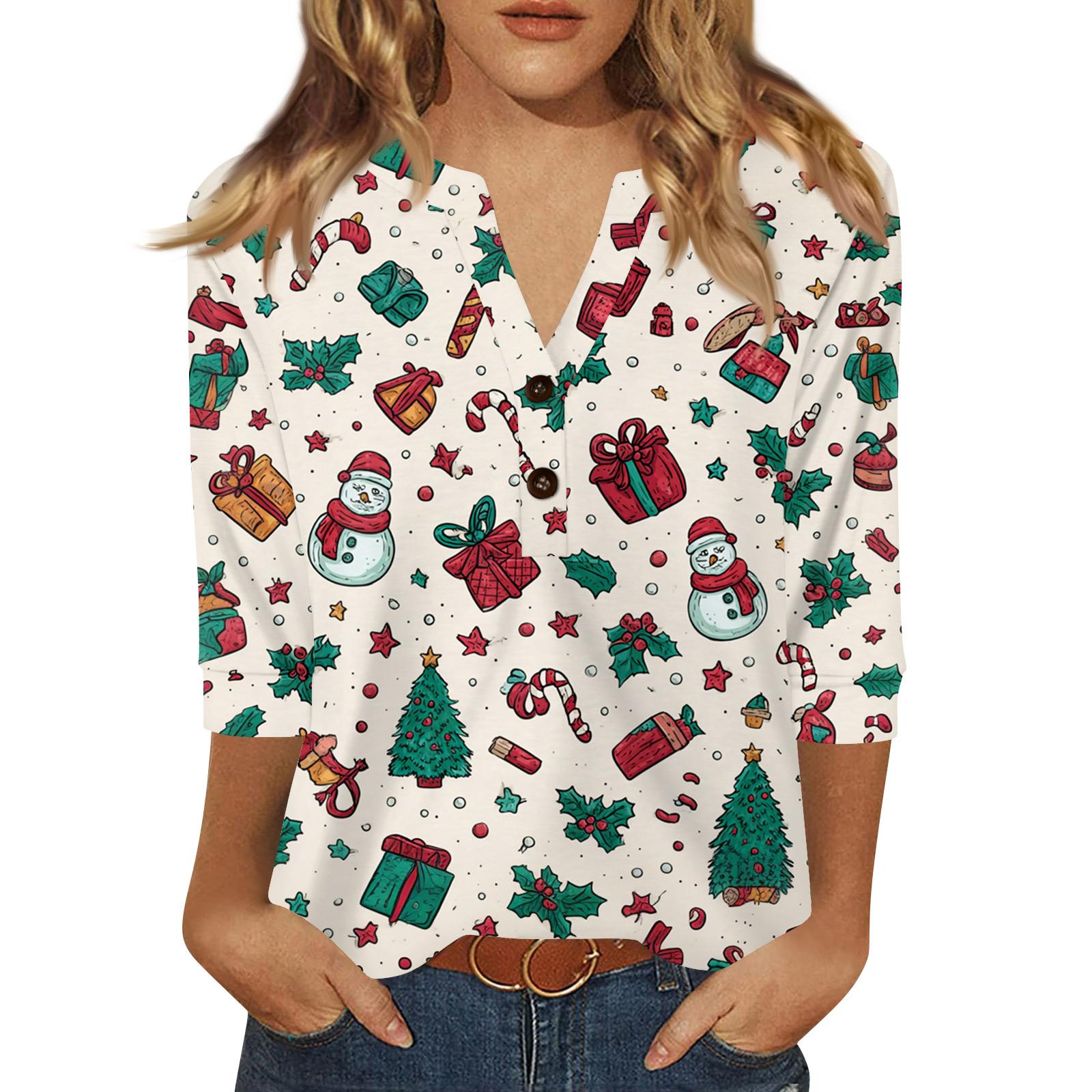 

Жен. Футболка С принтом Пуговицы Рукав 3/4 Повседневные Выходные Мода Классический Классический V-образный вырез Обычный Верх M зелёный