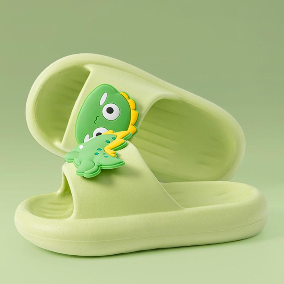 Boys Girls Slippers Summer Comfortable Cartoon Dinosaur Open Toe Non- Shoes Toddler Soft Shower Flip Flops,Green,3.5-4 Years