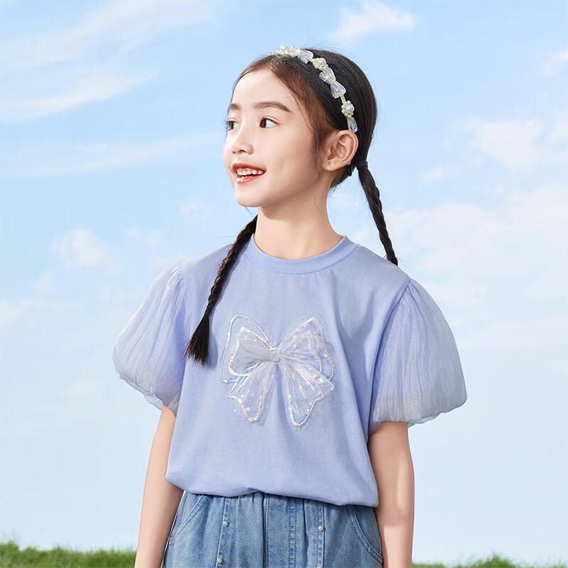 Girls' Cotton Bow Short-Sleeve T-Shirt