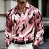Camicia da uomo in raso di seta lussuosa con stampa fiamme manica lunga vestibilità slim comoda con bottoni top casual per feste di lavoro