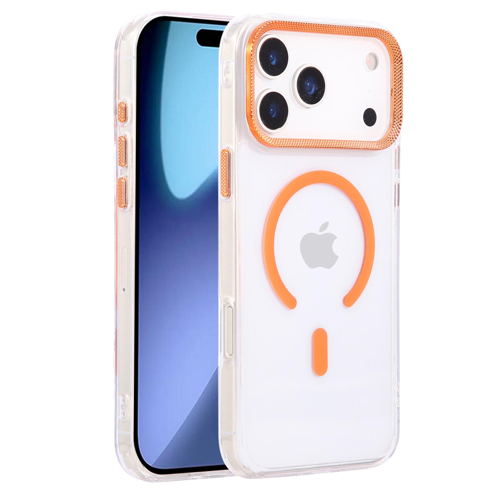 

Чохол для iPhone 17 Pro, сумісний з MagSafe, прозорий чохол для телефону з ПК+ТПУ з ромбоподібною текстурою та рамкою об єктива Orange