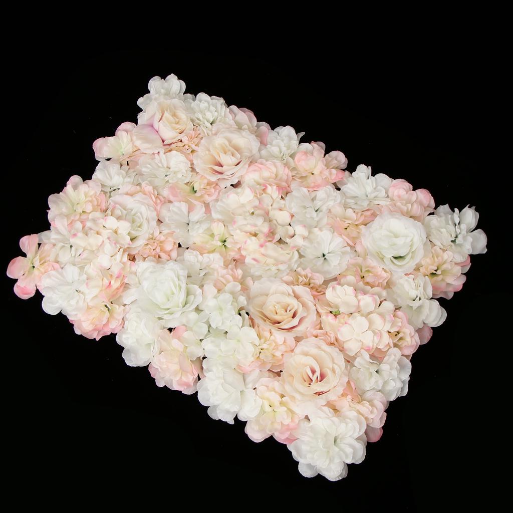 Artificial Rose Hydrangea Flower Wall Panels Light White And Champagne