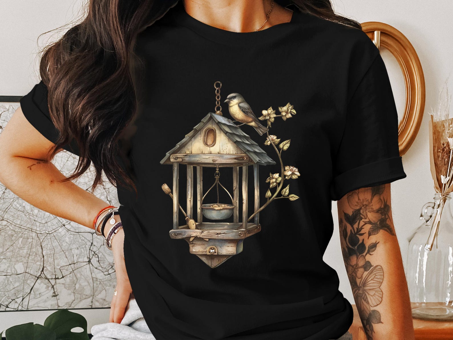 Birdhouse T-Shirts, Rustic Cottagecore Design, Bird Lover Apparel, Nature Inspired, Watercolor Style, Artistic Tees (136 characters) 3XL
