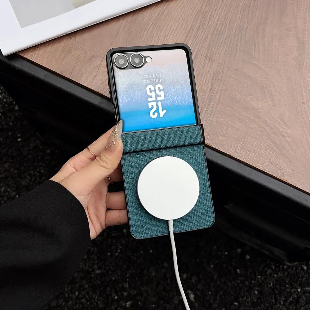 With Glass Protective Film Magsafe Magnetic Wireless Charging Case For Samsung Galaxy Z Flip 7 Flip6 Flip5 Cloth Full Cover