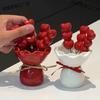4pcs Cute Dessert Fruit Fork Household Tableware High Value Creative Ceramic Storage Jar + Stainless Steel Small Fork Sets