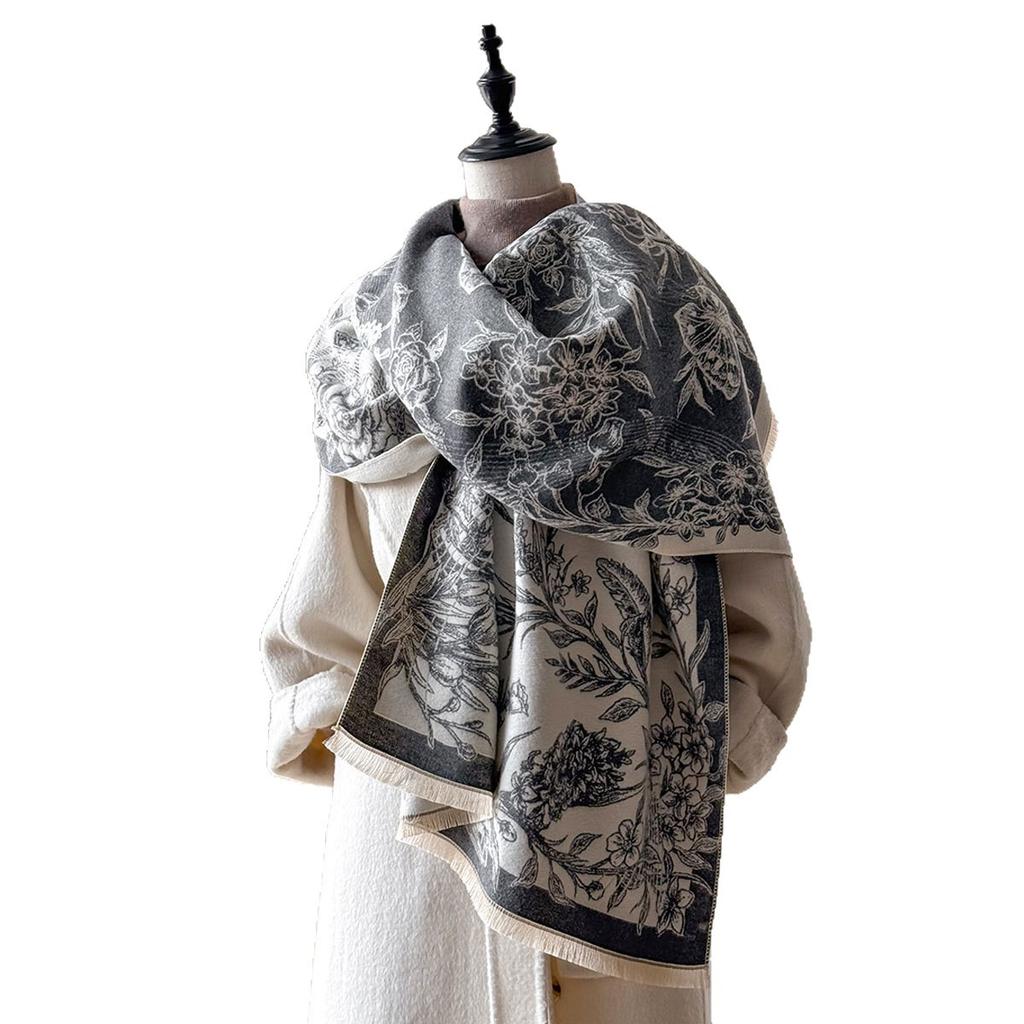 French Retro Butterfly Premium Imitation Cashmere Scarf Women'S Autumn And Winter Thickened Outer Warm Office Shawl