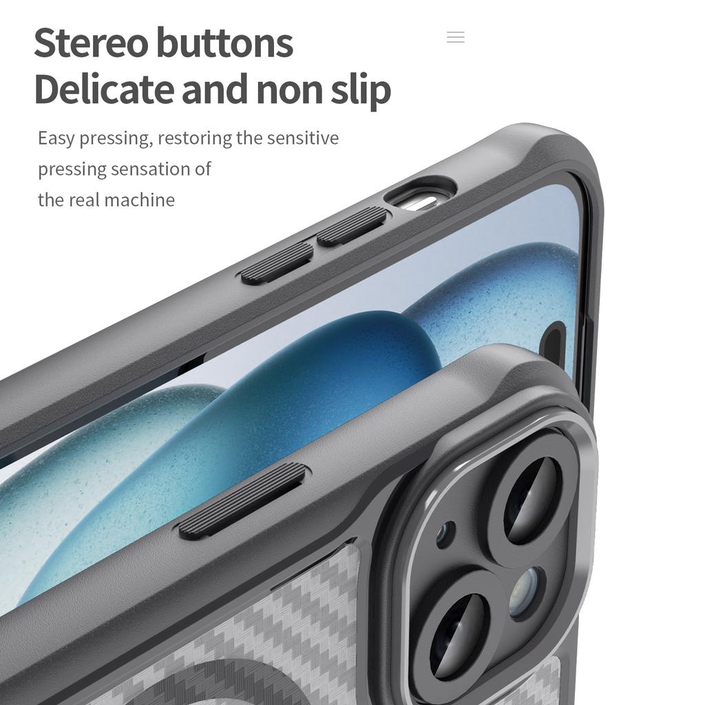 For iPhone 15 Case Compatible with MagSafe Carbon Fiber Texture TPU+PC Phone Cover