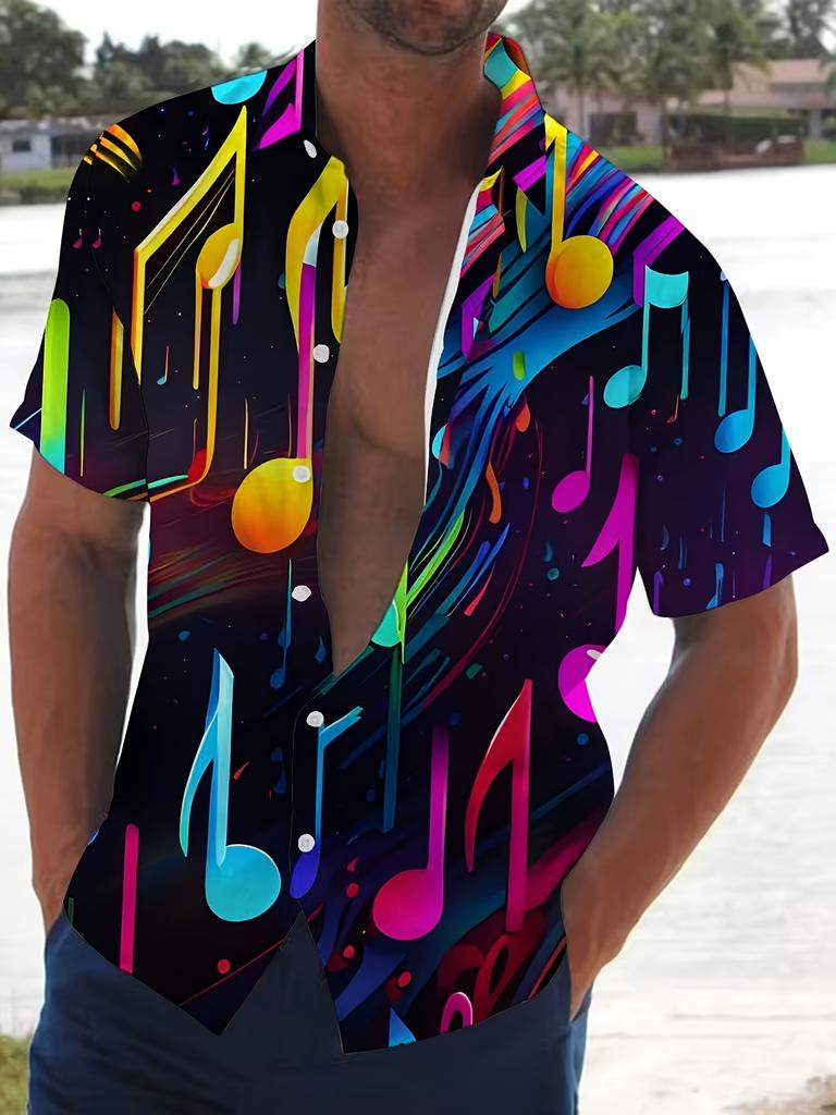 [Colorful Notes Shirt] Colorful Notes Men's Shirt- Fully Printed Button-up Formal and Casual Dual-use Shirt, Machine Washable and Non-transparent