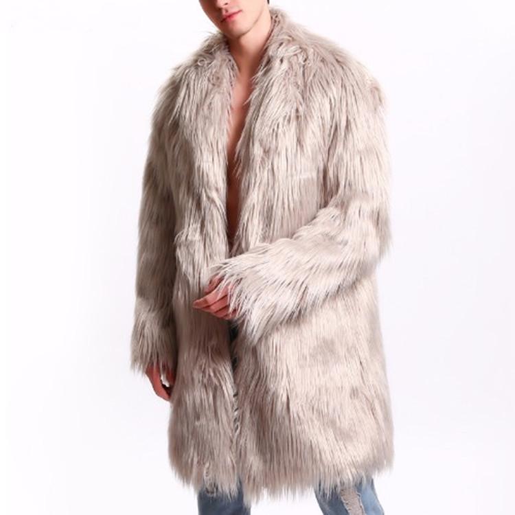 Men's Mid-Length Faux Fur Coat with Faux Fox Fur Collar - 2020 Autumn/Winter Casual Fashion.