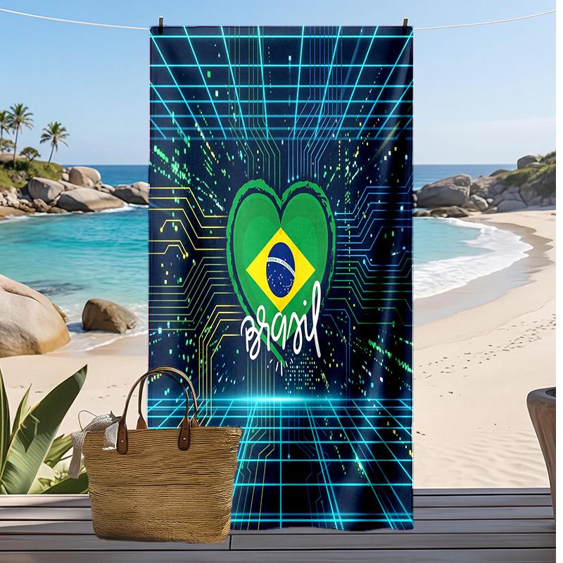 Brazil Football Print Beach Towel Quick Dry Super Absorbent Soft Bath Towel for Swimming Beach Travel Fan Souvenir Gift