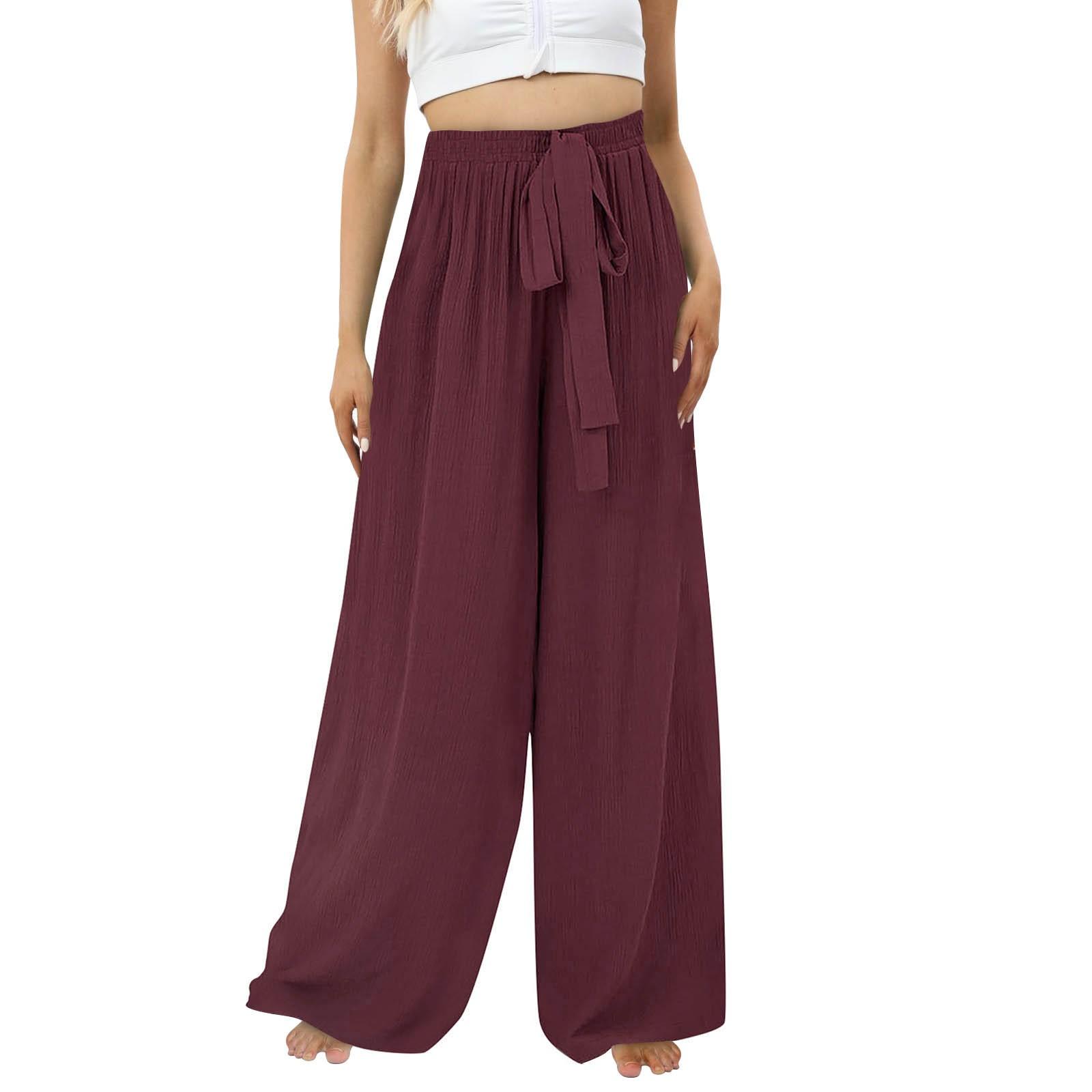

Women s Elastic Waist Color Pocket Casual Trousers Slim Fit Sports Women s Pants M винний