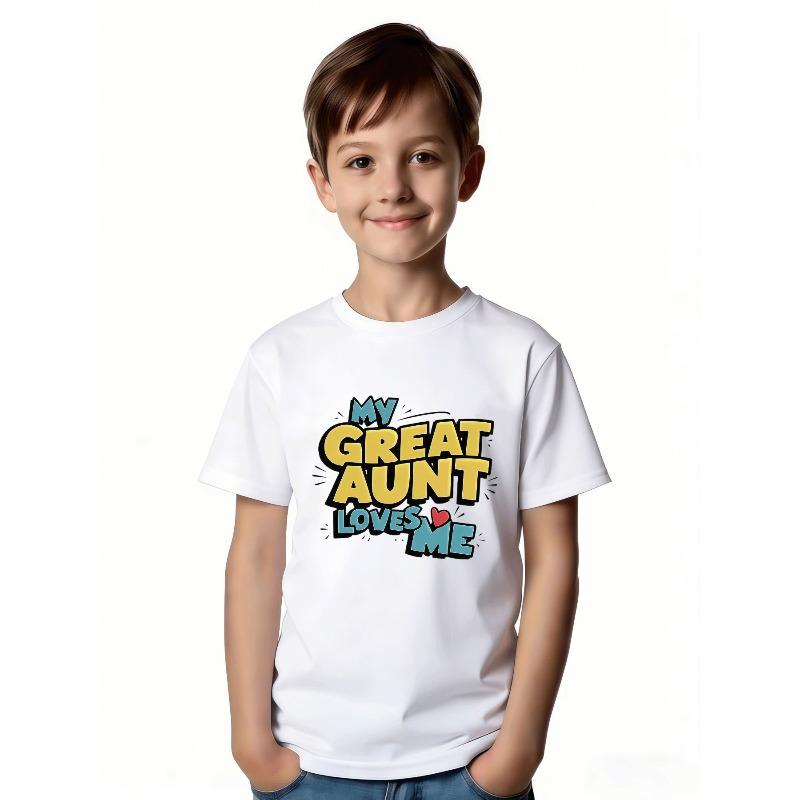 European Sizes Cute Great Aunt & Me Graphic Design T-Shirt - Casual Crew Neck Tee for Kids, Fun Cartoon Letters, Expressing Love for a Dear Aunt