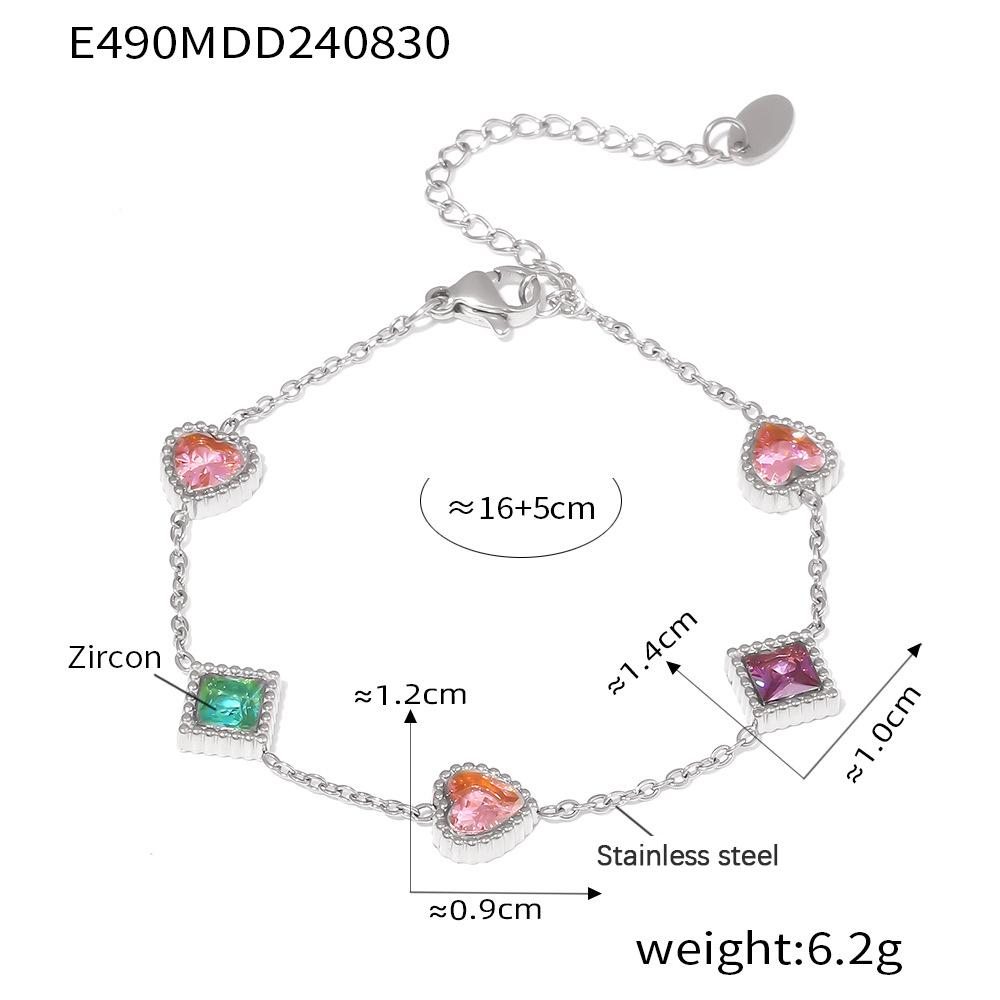 

Красочный квадратный и сердечный цирконовый браслет для женщин с 18-каратным золотым покрытием, не темнеющий, с подвесками, женские браслеты из нержавеющей стали с цирконом