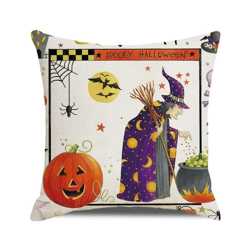Halloween Decorative Cushion Cover Pumpkin Bat Wizard Ghost Pillowcase Suitable for Home Living Room Sofa Room Decoration