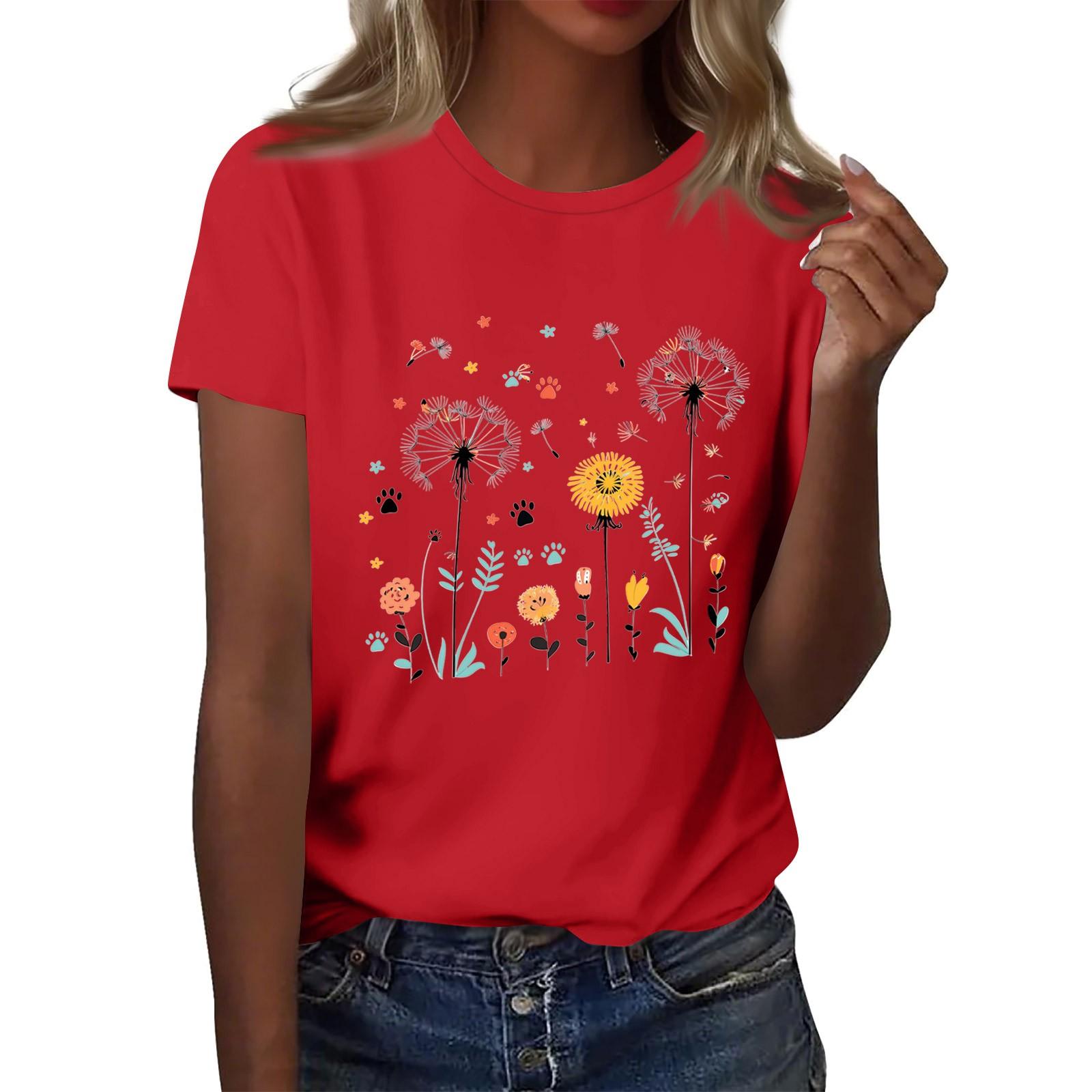 

Женская мода повседневная футболка с круглым вырезом и короткими рукавами, топ, футболка, топ M красный