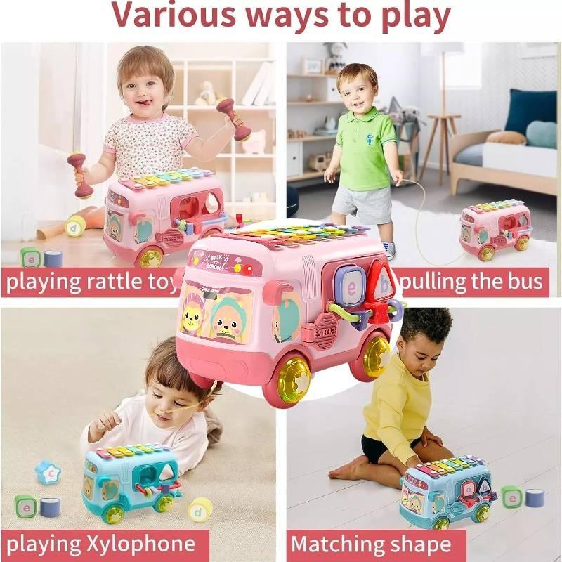 Colorful Xylophone Bus Red Sensory Development Kids Musical Toy Plastic