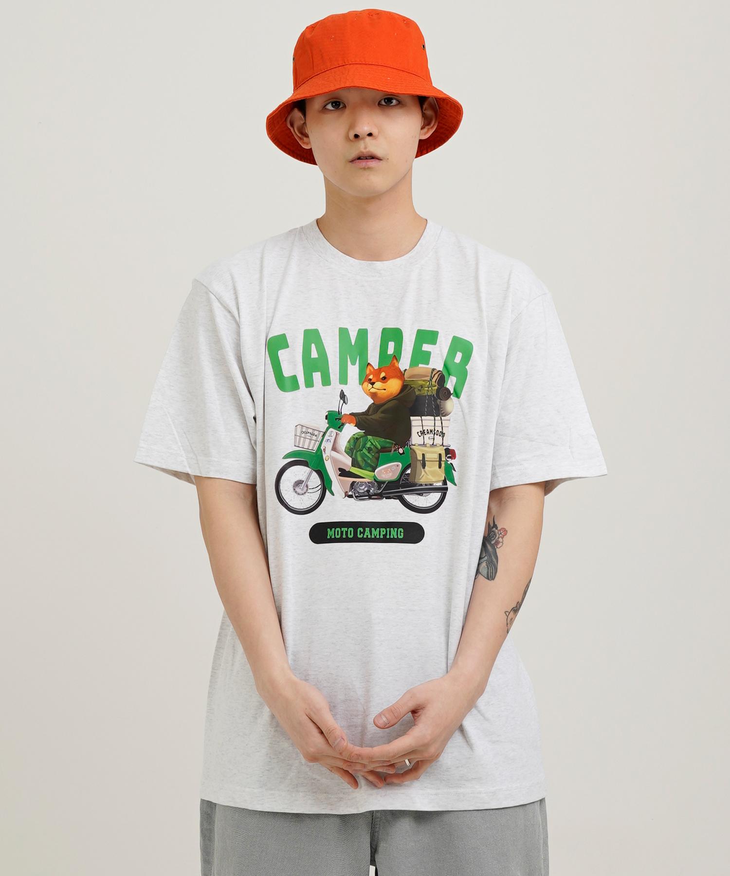Cream Soda Lab Moto Camp Short Sleeve T-Shirt Light Gray Green M