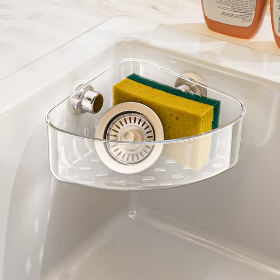 Corner Sink Strainer Sponge Holder Large Capacity Strong Load-bearing Suction Cup Triangle Storage Rack with Drain Hole