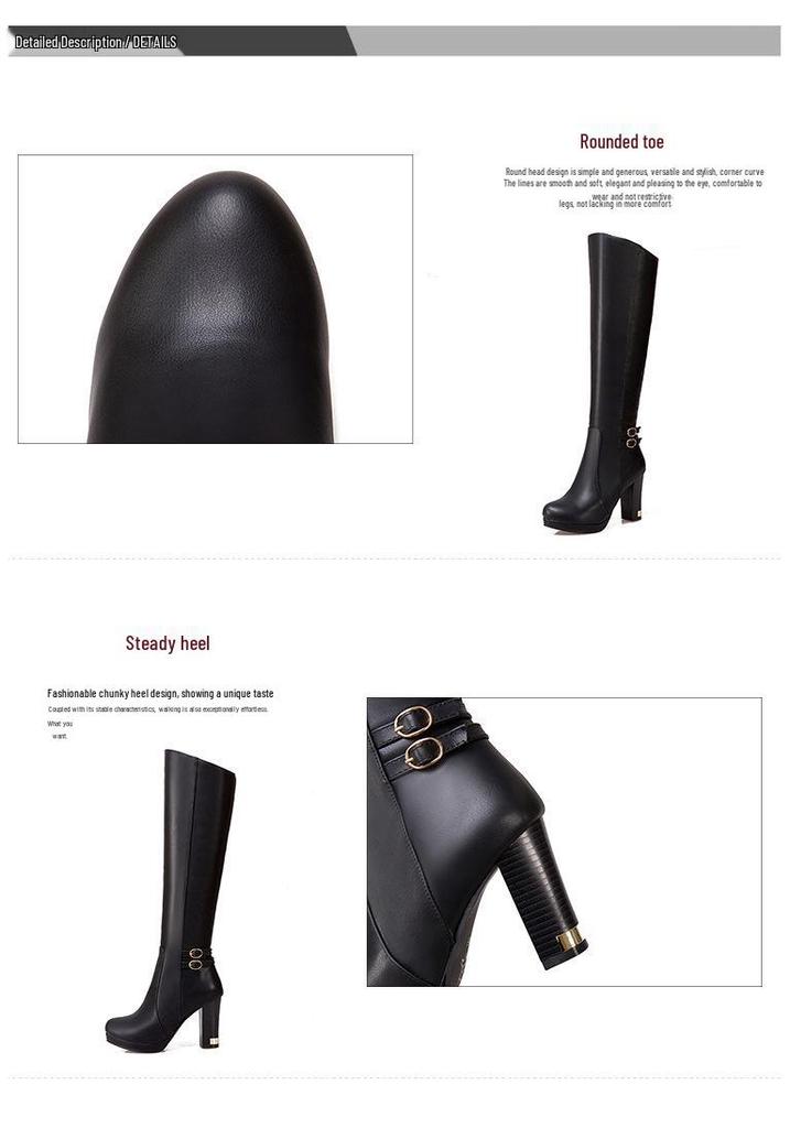Stivali alla moda da donna a punta tonda, impermeabili, con tacco alto, in pelle, per tutte le stagioni, taglia grande 43.