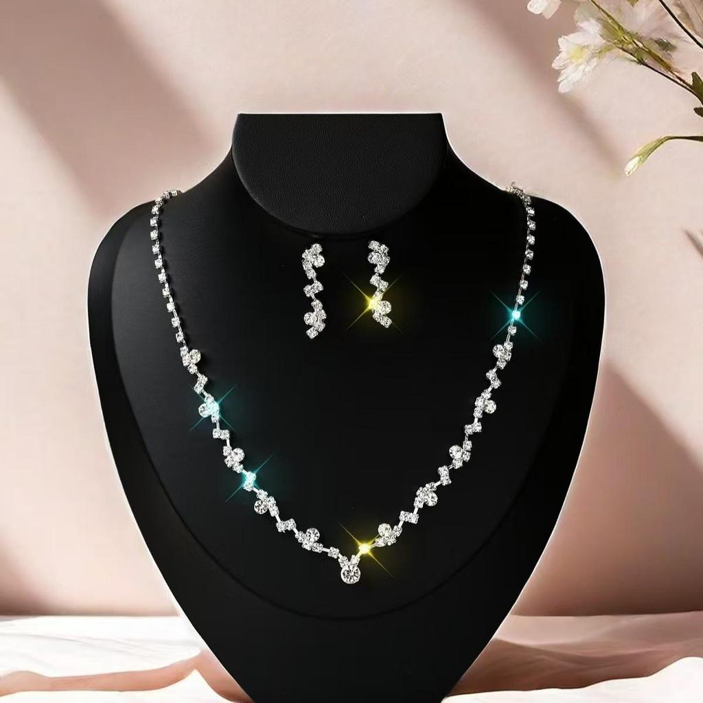 Sparkling Diamond Necklace and Earrings Set for Bride - Elegant Wedding and Evening Jewelry