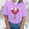 Fashion Pink Wine Glass Printed T-Shirts Women Summer Casual Short Sleeved T-Shirts Round Neck Tops