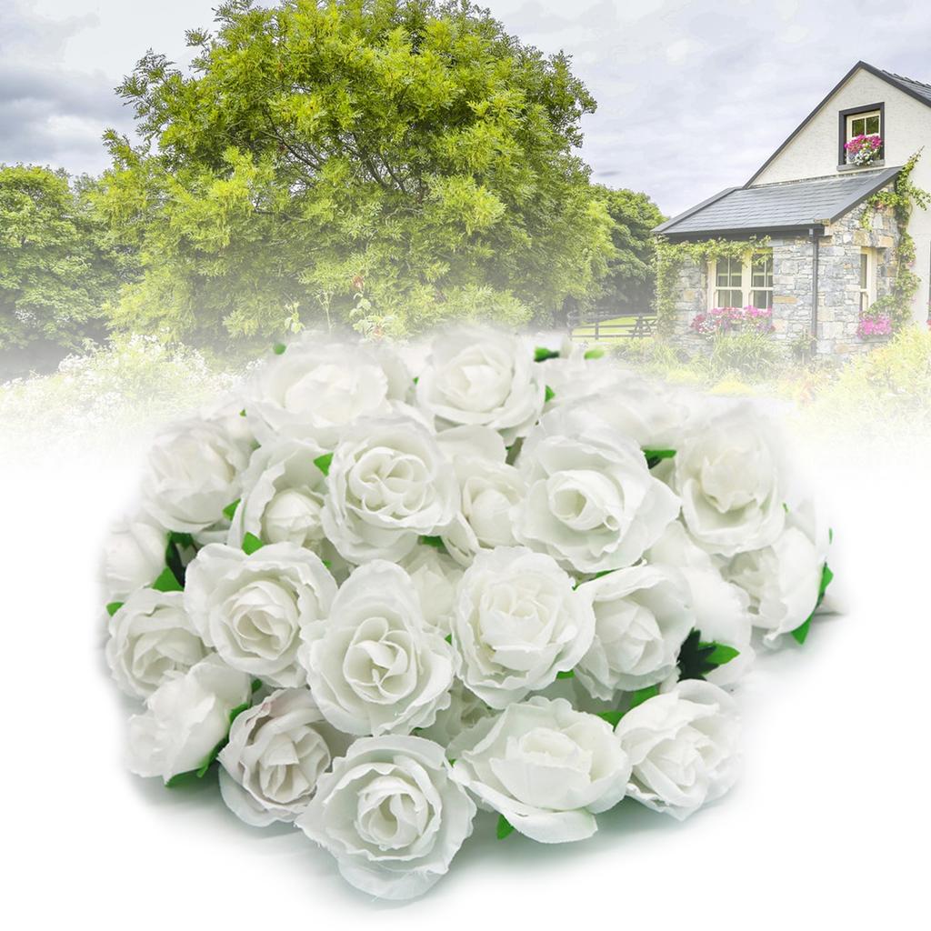 50PCS Simulation Rose Head Decorative Reusable Silk Fake Rose Flower for Wedding Party White