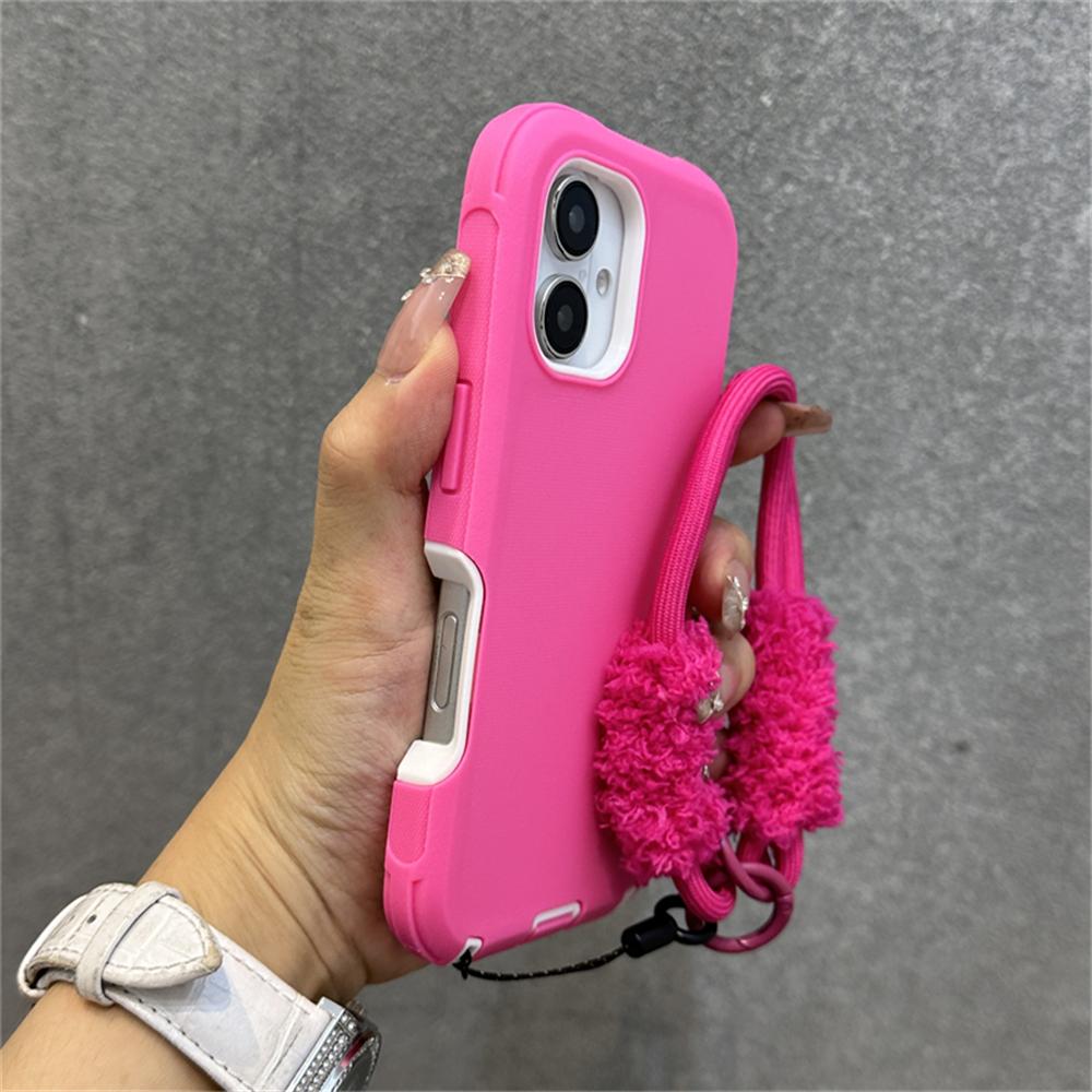 2 in 1 Thickened Hybrid Armor Bumper with Bracelet Wrist Strap Case For iPhone 16 Pro Max Plus 17Air Anti-slip Shockproof Cover