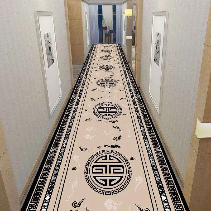 Classical Corridor Carpets Hallway Decor Chinese Style Long Runner for Aisle Passageway Decoration Home Red Carpet Washable Mats