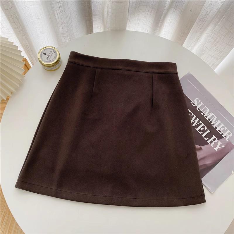 2024 Women's Plus Size High Waist Wool A-line Skirt - Black Petite Hip-Hugging Short Style for Autumn/Winter
