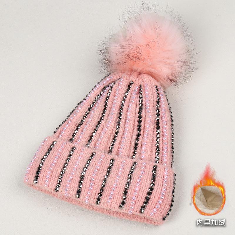 Fashion New Handmade Electric Drill Niche Temperament Knitted Hat Hairball Decoration Literary and Sweet Wool Hat