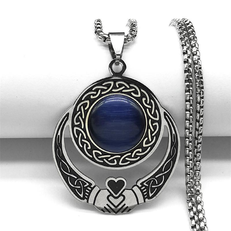 Witch Moon Sun Necklace for Women Men Stainless Steel Stone Occult Luna Crescent Wicca Chain Jewelry collares acero inoxidable