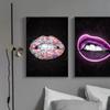Póster e impresiones de labios sexys abstracto nórdico, efecto neón, Graffiti, labios invaluables, pintura en lienzo, imágenes para decoración de tienda de casa