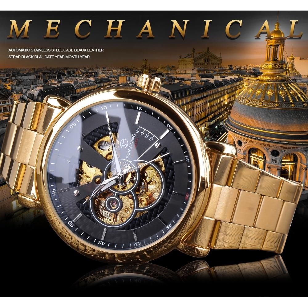 Buy Openwork Clock Luminous Hands Design Gold Stainless Steel Men's ...