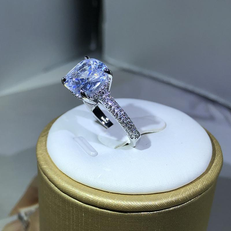 Bagues en Argent 925 Pour Femmes Couple Zircon Cubique Anneau Carré Amoureux Bijoux Mariage Fiancaille Romantique Luxe