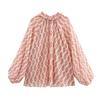 2025 Spring Women's Metallic Thread Print Loose Fit Blouse
