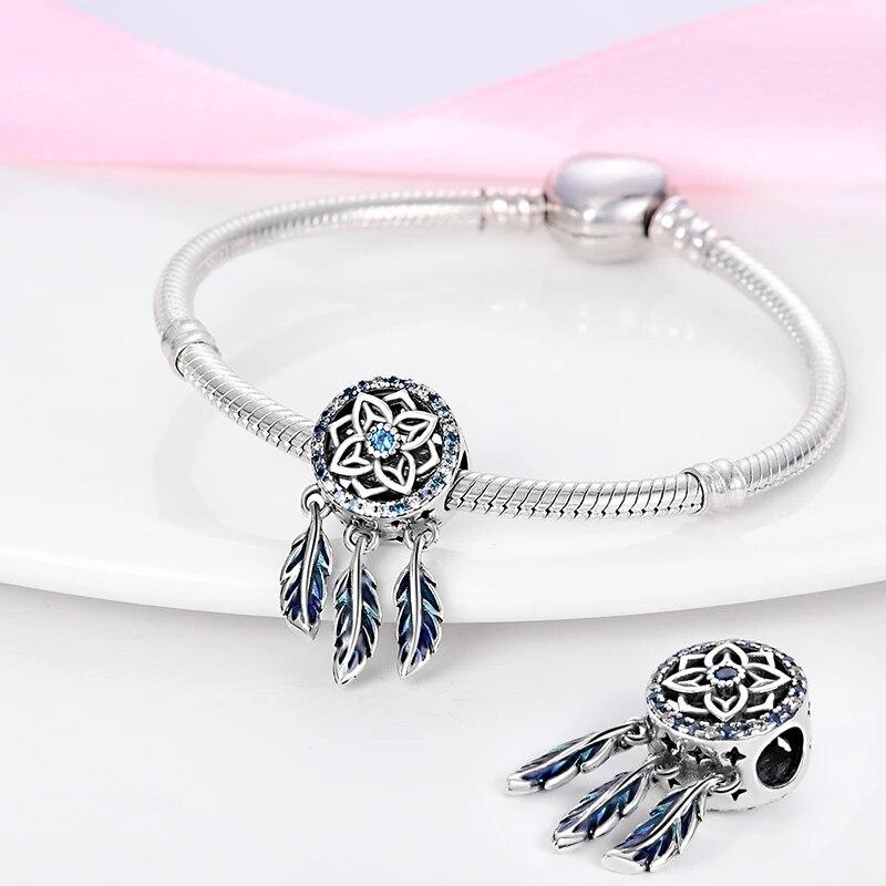 925 Sterling Silver Colorful Zircon Dreamcatcher Charms Beads Pendants FitFashion Original Bracelets DIY Jewelry Making